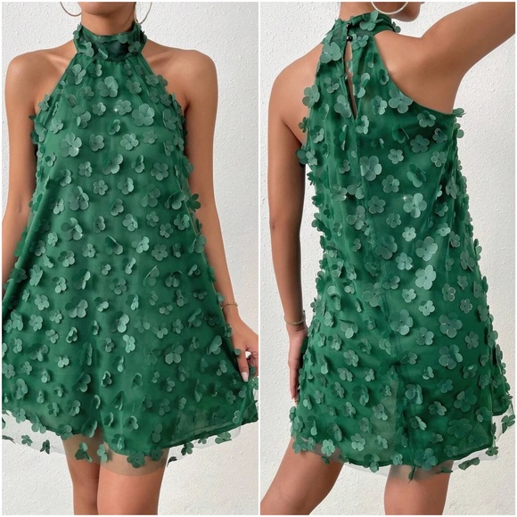 Floral Appliqué Keyhole back Party Summer Dress - Picture 5 of 6